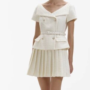 CREAM BOUCLE PLEATED MINI DRESS Self Portrait